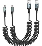 JUKEKUL Car Carplay USB A to USB C Cable for iPhone 16/15 Plus Pro Max, 2 Pack Coiled Fast Chargi...