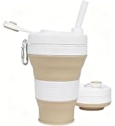 IYYI Collapsible Travel Cup, Silicone Coffee Cup with Lid, 20.3 oz Travel Coffee Mug with Straw, ...