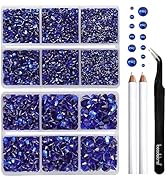 BEADSLAND Hotfix Rhinestones, 6080PCS Dark Blue Rhinestones for Clothes Crafts Mixed 6 Sizes with...
