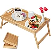 Foldable Bed Tray Bamboo Breakfast Food Tray with Folding Legs Kitchen Platters Serving Tray for ...