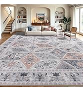 qulint Ivory Beige Moroccan Washable Area Rug 8x10 for Living Room, Distressed Floral Farmhouse B...