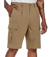 PEGENO Mens Cargo Shorts Elastic Waistband Drawstring Casual Classic Summer Hiking Work Shorts wi...