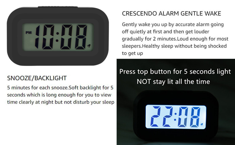 crescendo alarm clock with snooze backlight
