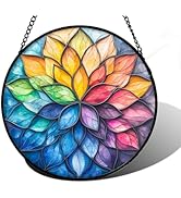 DASTOLL Stained Glass Window Hanging, Colorful Flower Petals Sun Catchers Diamond Glass Panel Han...