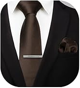 HISDERN Mens Ties Solid Color Wedding Ties and Pocket Square Neckties Clip Sets Business Formal S...
