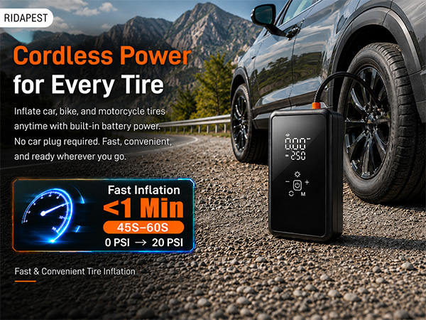 Tire Inflator Portable Air Compressor, 120PSI Cordless Tire Inflator with Digital Gauge