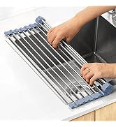 MECHEER Over The Sink Dish Drying Rack, Roll Up Dish Drying Rack Kitchen Dish Rack Stainless Stee...