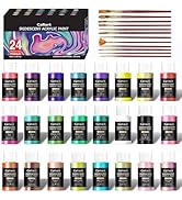 Caliart Iridescent Acrylic Paint with 12 Brushes, 24 Colors (59ml, 2oz) Art Craft Paints for Adul...