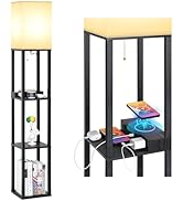 Mlambert Modern Shelf Floor Lamp with Wireless Charger & Fast Charging USB Ports & Type C Port & ...