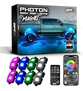 OPT7 Photon RGB LED Magnetic Rock Lights w/Bluetooth APP & Remote Control - 8 Pods Aluminum Frame...
