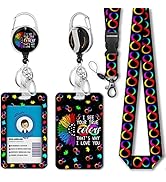 ID Badge Holder with Breakaway Lanyard, Retractable Badge Reel Heavy Duty, Autism Awareness Lanya...