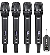 ZERFUN Rechargeable Wireless Microphones 4, Pro Handheld Cordless Mics System Dynamic with Echo T...