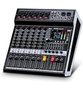 BOMGE Professional Audio Mixer, 6-Channel Sound Board with DSP, Bluetooth, USB, +48V Phantom Powe...