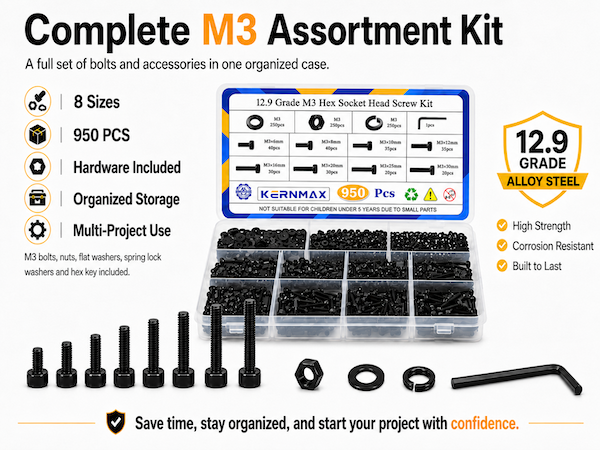 m3 screws, m3 screw kit, m3 bolts, m3 screws assortment kit,