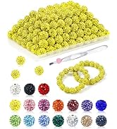 120PCS FIVEIZERO Rhinestone Beads for Jewelry Making, 10mm Citrine Shiny Round Sparkle Crystal Cl...
