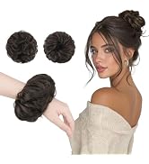 FESHFEN 2PCs Small Messy Bun Hair Piece for Thin Hair Women Girl Mini Synthetic Elastic Wavy Spac...