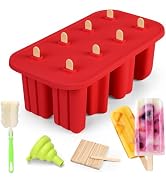 Firstfooby Popsicles Molds, 8-Cavity Silicone Popsicle Molds with 50 Sticks, BPA-Free Ice Pop Mol...