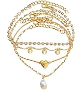 Dainty Gold Silver Bracelets Set for Women Girls 14K Plated Link Cubic Zirconia Paperclip Stake L...