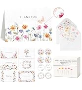 Racrico 60 Thank You Cards with Envelopes and Stickers – 6 Elegant Floral Designs, Embossed 4x6” ...