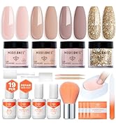 Modelones Nude Dip Powder Nail Kit, 4 Colors Brown Gold Glitter Dipping Starter Set with Liquid a...