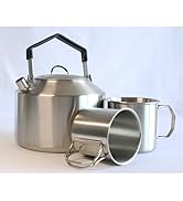 JouiiSiYa 1.5L Stainless Steel Camping Kettle - Portable Durable Open Fire Kettle for Camping, Bu...