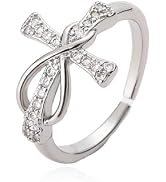 Elurent 18K Gold Plated Cross Infinity Open Ring for Women, Cubic Zirconia Adjustable Love Knot F...