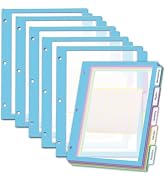 30Pcs/6 Set 5 Tab Clear Plastic Binder Dividers with Tab,for 3 Ring Binder,Customizable Labels, M...