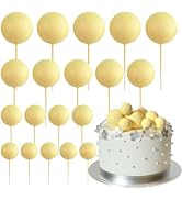 ASTARON 20 Pcs Ball Cake Topper Decorations Mini Balloons Cake Topper Sticks Yellow Balls Cake Pi...