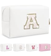 Small Initial Patch Makeup Bag Personalized Gifts Make Up Bag,White Cute PU Leather Glitter Lette...