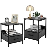Apicizon Nightstand Set of 2, Modern Square End Side Table with Removable Drawer and Shelf Sofa T...