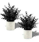 Coferset 2 Pack Black Fake Eucalyptus Small Fake Plants Potted Artificial Plants for Halloween De...