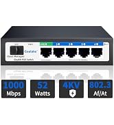Poe Switch, 5 Ports Gigabit PoE Switch (4 Ports gigabit Switch + 1 gigabit uplink+ 1 SFP Slot) Cl...