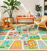 5x7 ABC Alphabet Rug for Preschool Kids – Educational Learning Play Mat for Toddlers, Washable Cl...