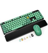 Wireless Keyboard and Mouse Combo with Magnetic Wrist Rest, Round Keycaps, Full-Size Retro Typewr...