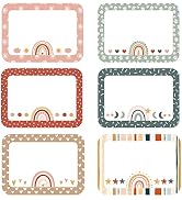 Whaline 144Pcs Boho Rainbow Name Tag Stickers Back to School Boho Classroom Decor 6 Styles Multip...