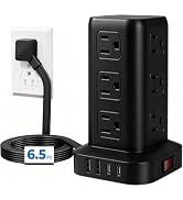 Power Strip 6.5 FT Cord, Power Strip Tower with 4 USB Ports (2USB C), Extension Cord with 12 AC M...