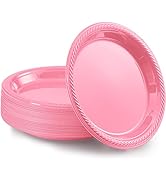 Amcrate Pink Disposable Party Plastic Dessert Plates 7" - Ideal for Weddings, Party’s, Birthdays,...