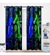 PERFEMET Gaming Curtains for Boys Blue Green Game Console Window Treatment 2 Panel Set 3D Cool Ga...