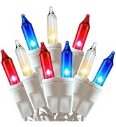 Red White Blue 4th of July Patriotic Day Decorations Lights 100 Count Mini String Lights with Whi...