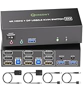 KVM Switch 3 Monitors 2 Computers with Audio, HDMI + DisplayPort Triple Monitor KVM Switches, 3 M...