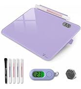 Small Glass Desk Whiteboard Dry-Erase Board with Clock, Small Travel Clock Keychain with Desk Not...