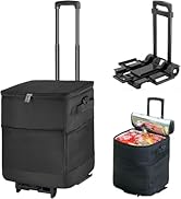 Collapsible Large Rolling Cooler 60-Can/40L,3-in-1 Insulated Soft Cooler Bag,Adjustable Wheels&Ha...