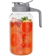 Glass Mason Jar Pitcher, 64 oz Wide Mouth Jug with Pour Spout Handle Lid for Cold Brew Coffee, Ic...