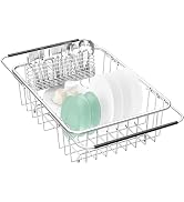 Fanbsy Large Dish Drainer Rack in Sink Adjustable, Expandable 304 Stainless Steel Metal Dish Dryi...
