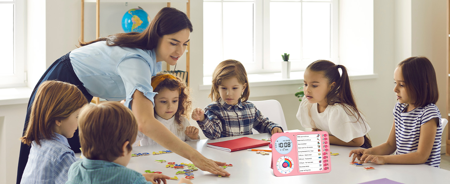 3 in 1 Visual Timer ADHD Tool Kids Adults Task Schedule Chore Planning Board Home White pink blue