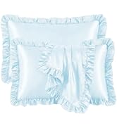 Q&J FABRIC CO. Ruffle Satin Pillow Cases King Size Set of 2, Ruffled Soft Cooling Silky Pillow Sh...