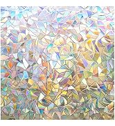 rabbitgoo Window Privacy Film Rainbow Film Decorative Window Sticker, 3D Static Stained Glass Cli...