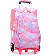 Girls Rolling Backpack Kids Backpack with Wheels Roller School Bag Wheeled Rucksack Pink