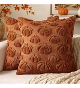 MIULEE Fall Pumpkin Throw Pillow Covers Rust 18x18 Set of 2 | Autumn Decorations Farmhouse Soft P...