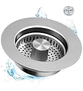 Kitchen Sink Drain Strainer 3 in 1, 304 Stainless Steel Pop Up Sink Stopper, Anti-Clogging Sink D...